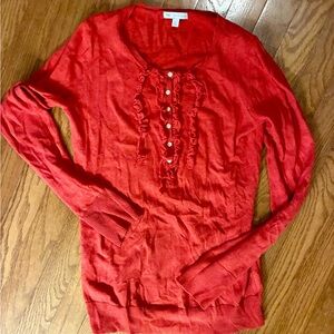GAP Women's Red Long Sleeve Top with Button Detail